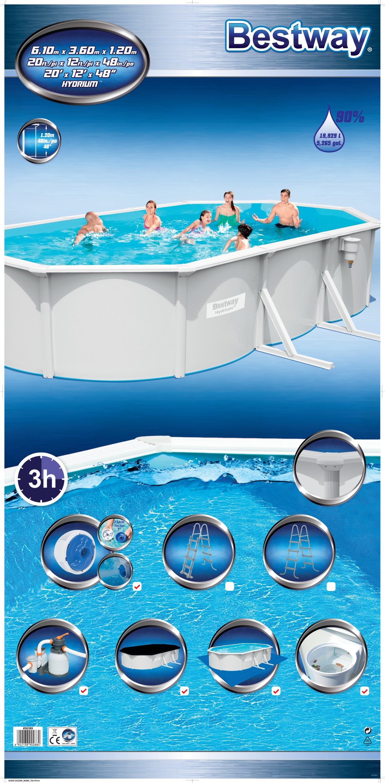 Bestway zwembad hydrium set (zandfilter) ovaal 610 - Afbeelding 2