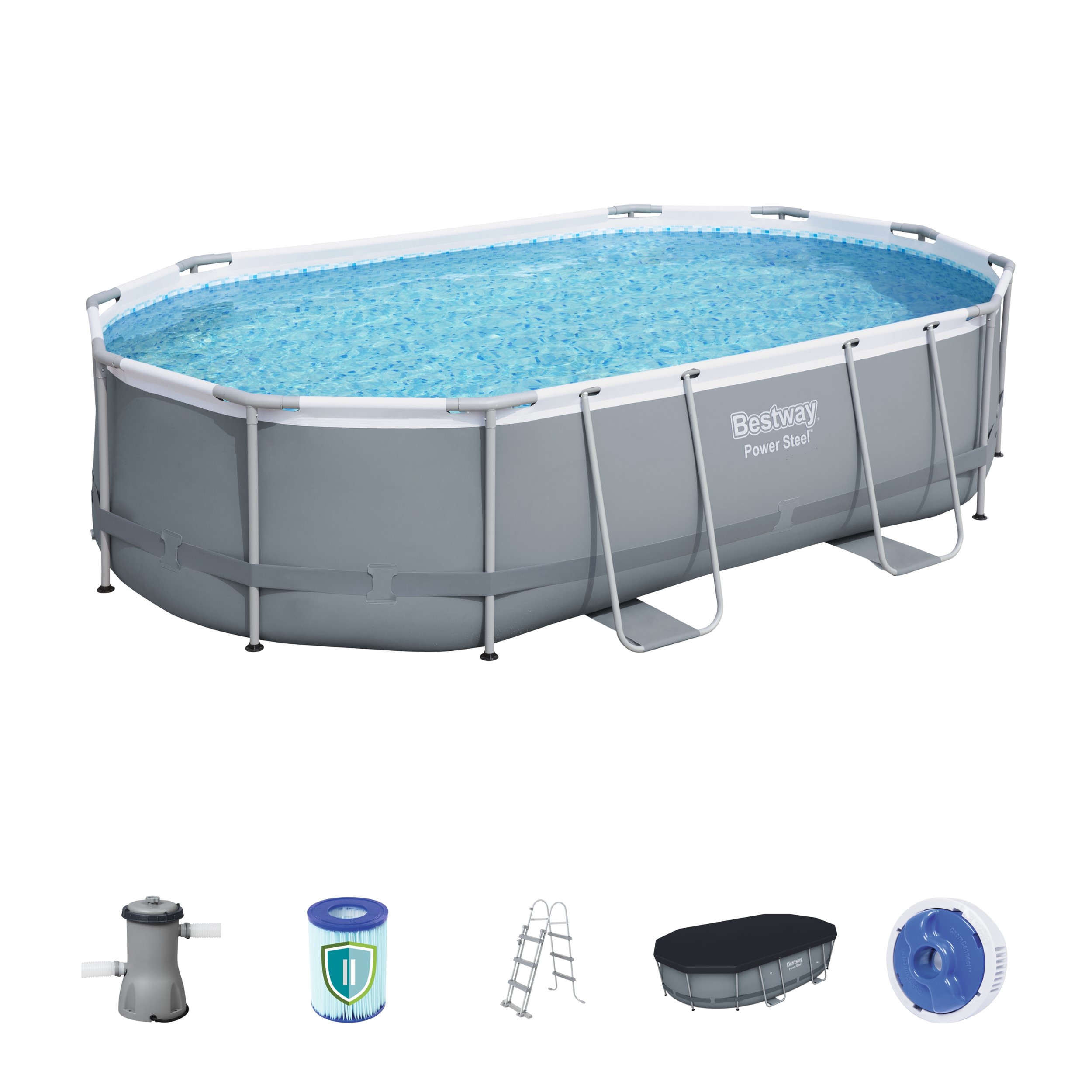 Bestway zwembad steel pro max set ovaal grijs 488 - Afbeelding 5