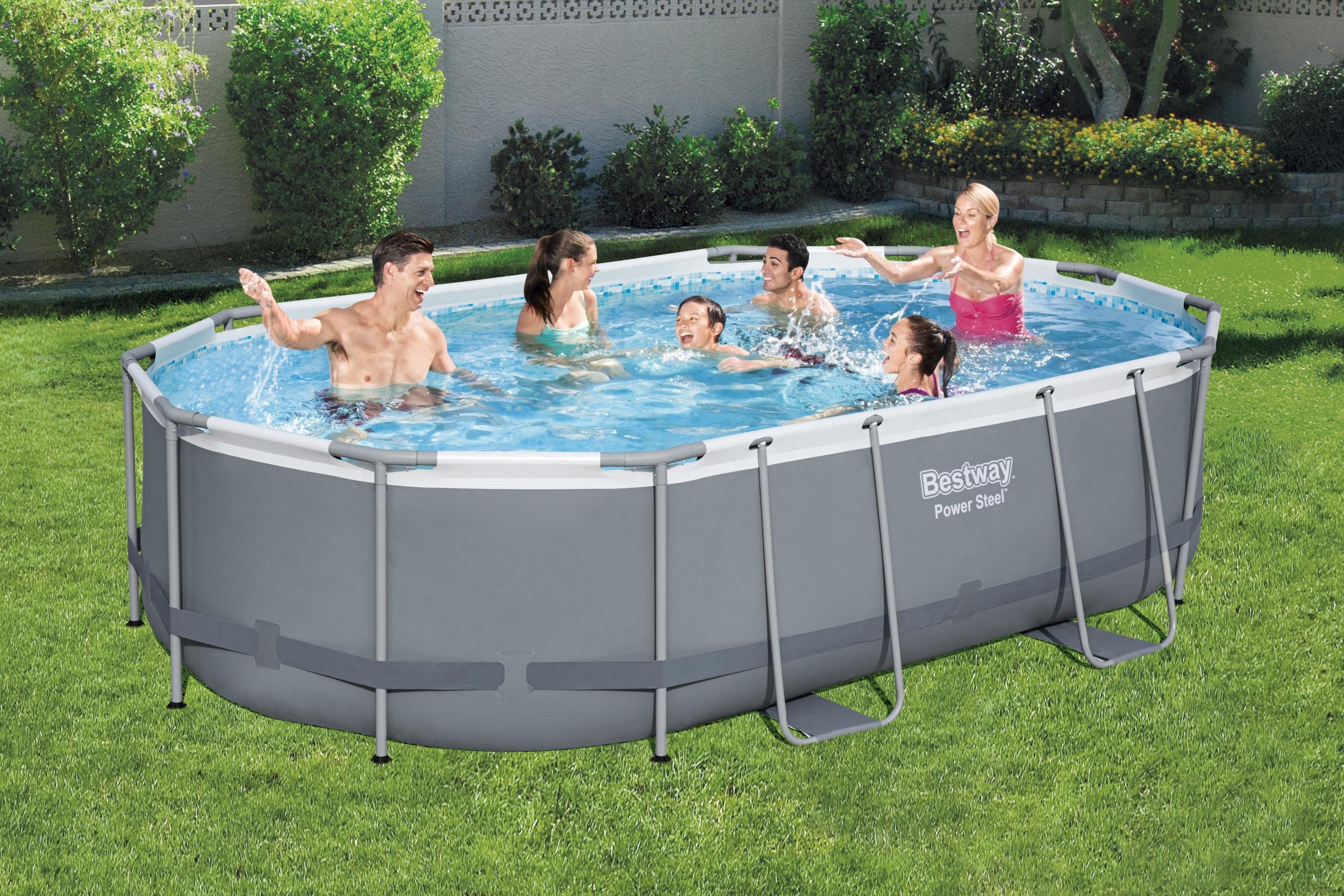 Bestway zwembad steel pro max set ovaal grijs 488