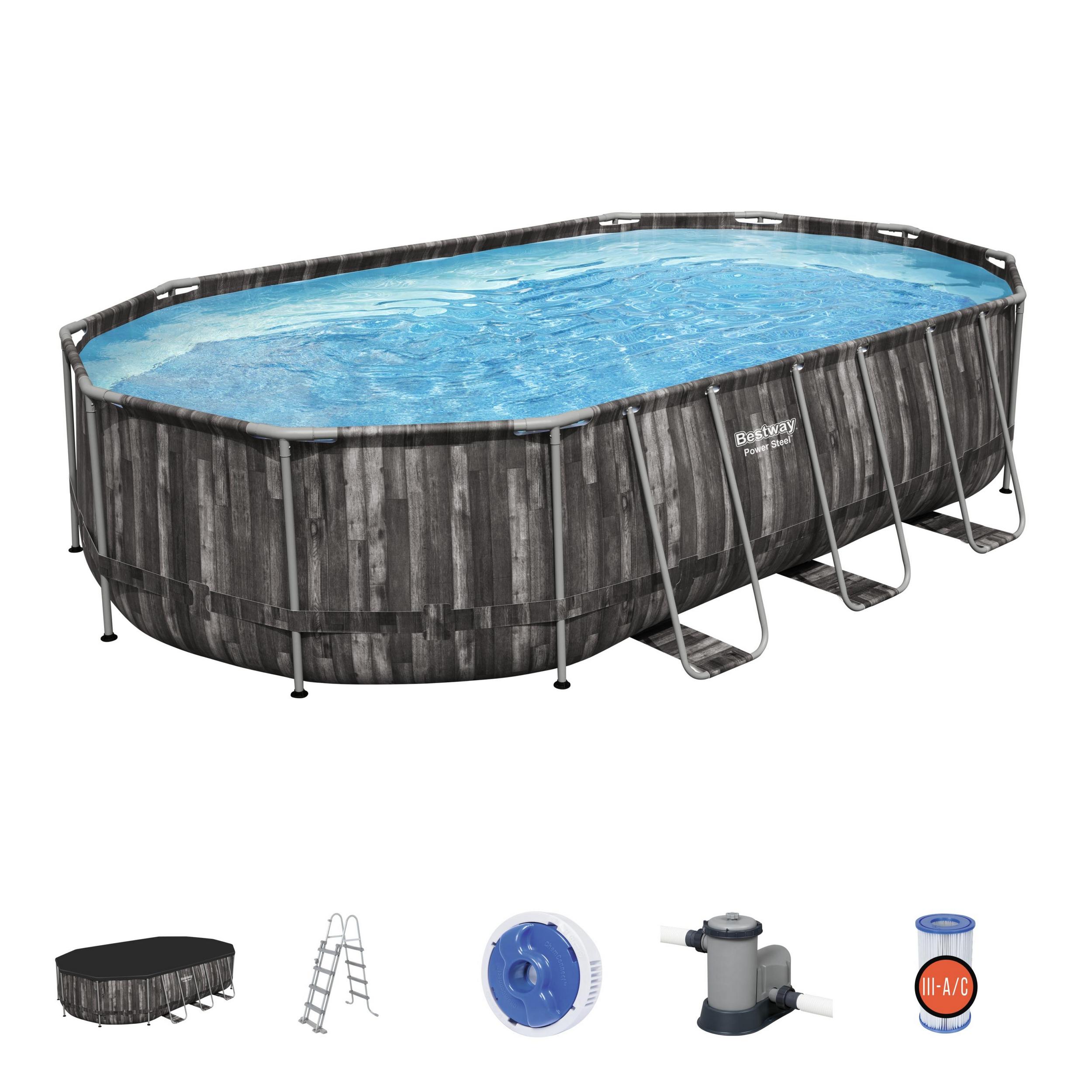 Bestway zwembad steel pro max set ovaal hout 610 - Afbeelding 2