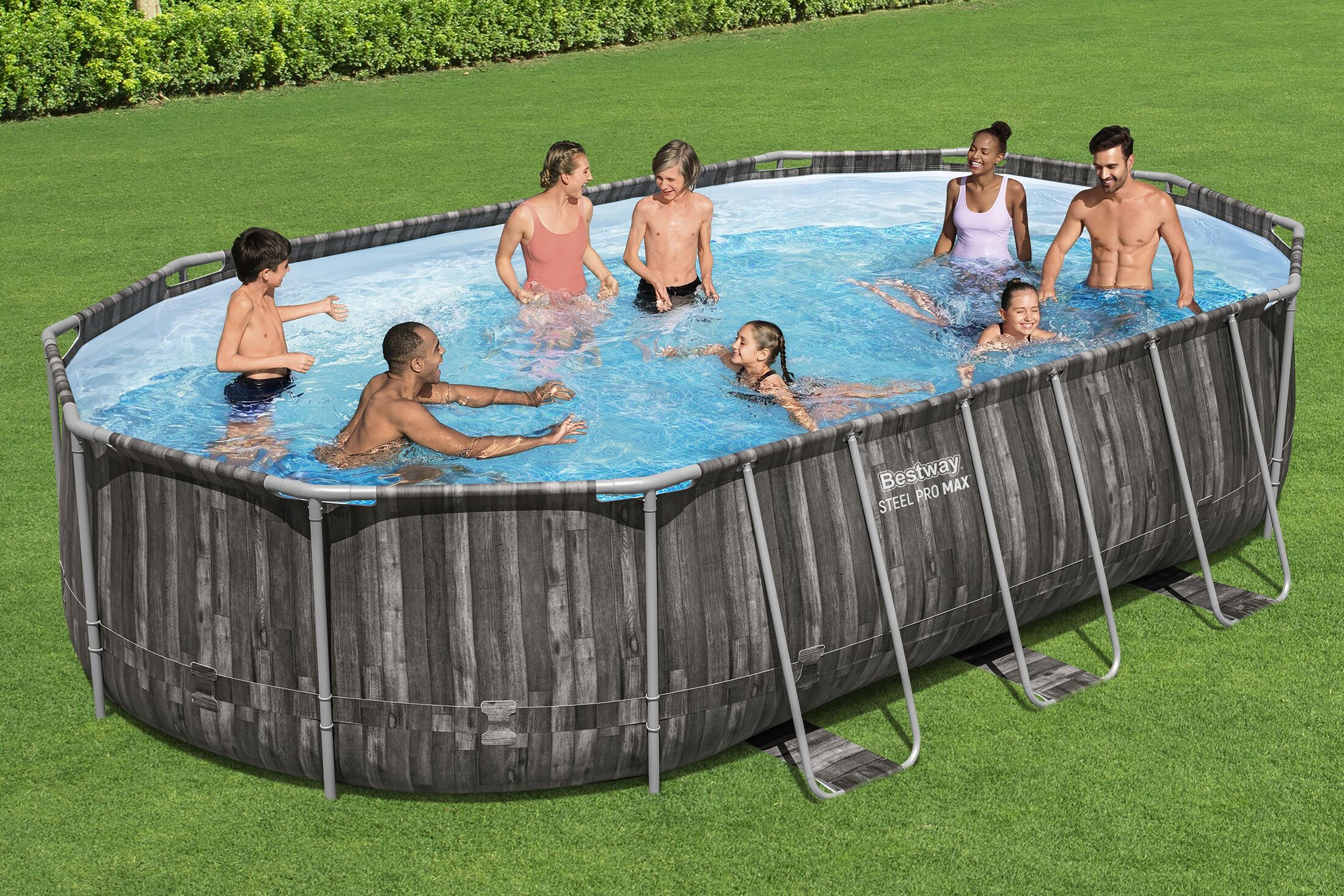 Bestway zwembad steel pro max set ovaal hout 610