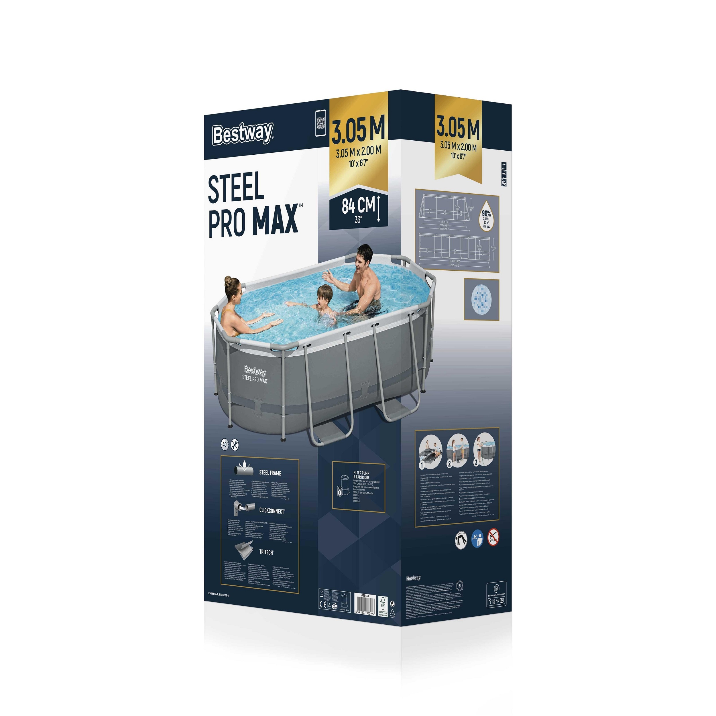 Bestway zwembad steel pro max set ovaal grijs 305 - Afbeelding 4